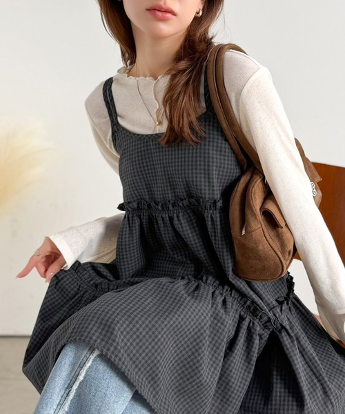 mily bilet（ミウィビレット）の「【mily bilet】重ねるだけで旬の甘めスタイルに。切替ティアードキャミチュニック（キャミソール・レディース・ブラウン系1/ブラック/ブラウン系2・MEDIUM/LARGE/X-LARGE/SMALL）」の11枚目の写真