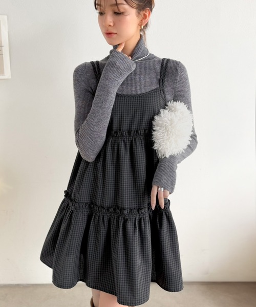 mily bilet（ミウィビレット）の「【mily bilet】重ねるだけで旬の甘めスタイルに。切替ティアードキャミチュニック（キャミソール・レディース・ブラウン系1/ブラック/ブラウン系2・MEDIUM/LARGE/X-LARGE/SMALL）」の4枚目の写真