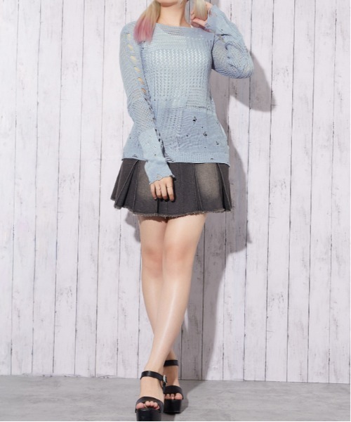 GORGE(ゴージ)の「【レイヤード完成 2点セット】ダメージメッシュニット|全4色(ニット/セーター・レディース・ボルドー/ブラック/ベージュ/ライトグレー・F)」の5枚目の写真