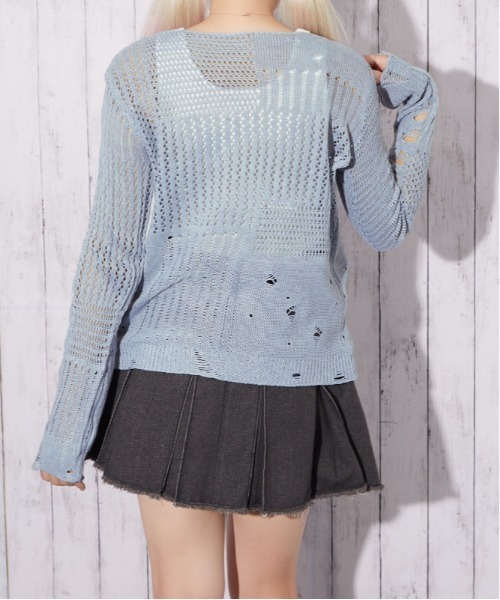 GORGE(ゴージ)の「【レイヤード完成 2点セット】ダメージメッシュニット|全4色(ニット/セーター・レディース・ボルドー/ブラック/ベージュ/ライトグレー・F)」の8枚目の写真