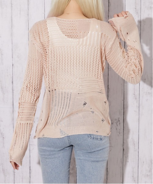 GORGE(ゴージ)の「【レイヤード完成 2点セット】ダメージメッシュニット|全4色(ニット/セーター・レディース・ボルドー/ブラック/ベージュ/ライトグレー・F)」の15枚目の写真