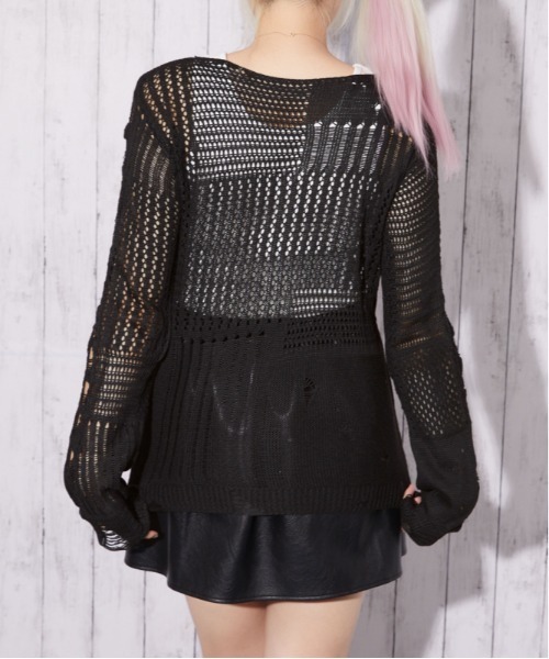 GORGE(ゴージ)の「【レイヤード完成 2点セット】ダメージメッシュニット|全4色(ニット/セーター・レディース・ボルドー/ブラック/ベージュ/ライトグレー・F)」の19枚目の写真