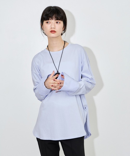 ADAM ET ROPE'(アダムエロペ)の「シャツカフスロングスリーブTシャツ(シャツ/ブラウス・レディース・ホワイト/サックスブルー・FREE)」の21枚目の写真