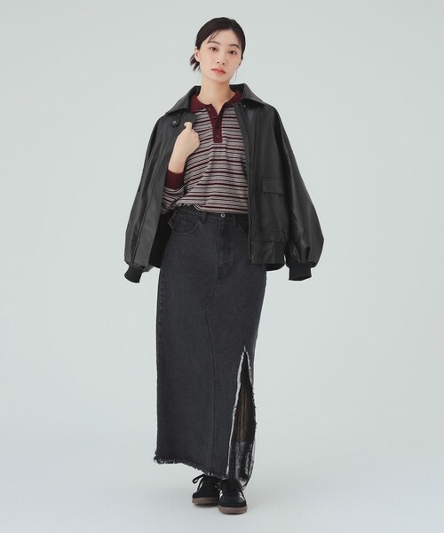 BEAMS HEART(ビームスハート)の「レース デニム ナロー スカート(デニムスカート・レディース・ネイビー/グレー・MEDIUM/SMALL)」の4枚目の写真