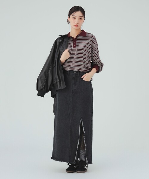 BEAMS HEART(ビームスハート)の「レース デニム ナロー スカート(デニムスカート・レディース・ネイビー/グレー・MEDIUM/SMALL)」の5枚目の写真