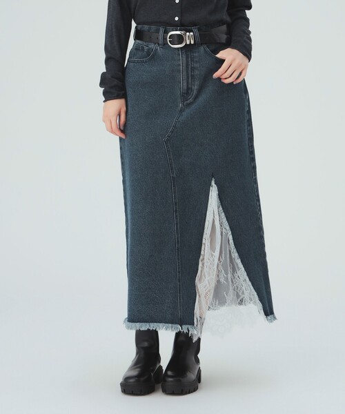 BEAMS HEART(ビームスハート)の「レース デニム ナロー スカート(デニムスカート・レディース・ネイビー/グレー・MEDIUM/SMALL)」の6枚目の写真