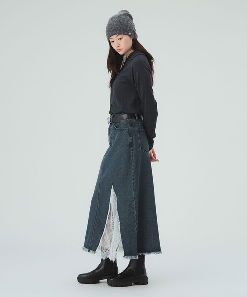 BEAMS HEART(ビームスハート)の「レース デニム ナロー スカート(デニムスカート・レディース・ネイビー/グレー・MEDIUM/SMALL)」の8枚目の写真