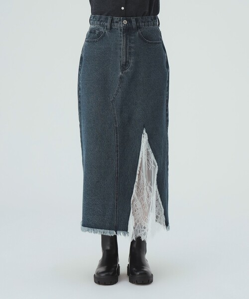 BEAMS HEART(ビームスハート)の「レース デニム ナロー スカート(デニムスカート・レディース・ネイビー/グレー・MEDIUM/SMALL)」の10枚目の写真