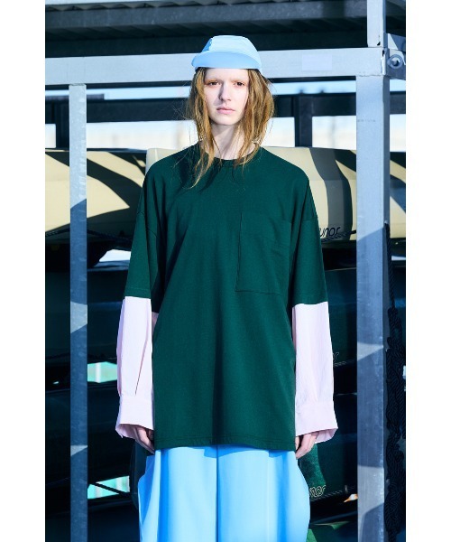 nagonstans(ナゴンスタンス)の「extra wide combi long-sleeves t-shirt(Tシャツ/カットソー・レディース・ブラック/ダークグリーン/ホワイト・MEDIUM)」の4枚目の写真