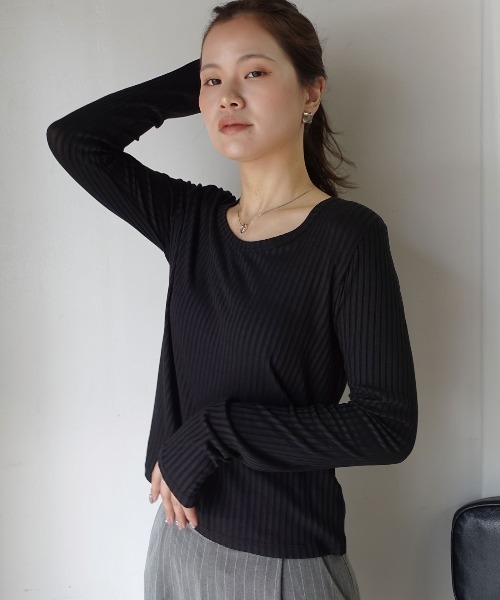CORNERS(コーナーズ)の「深Uネックリブトップス(Tシャツ/カットソー・レディース・ブラック/ホワイト/グレー・M)」の9枚目の写真