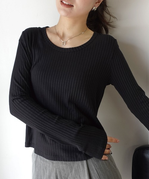 CORNERS(コーナーズ)の「深Uネックリブトップス(Tシャツ/カットソー・レディース・ブラック/ホワイト/グレー・M)」の12枚目の写真