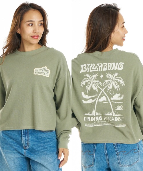 BILLABONG（ビラボン）の「BILLABONG ウィメンズ SURF CAMP SUNSETS LE TEE ロンT 【2026年秋冬モデル】/ビラボンショート丈長袖ロンT（Tシャツ/カットソー・レディース・イエロー系その他/エメラルド/アイボリー/グレー・MEDIUM/LARGE）」の3枚目の写真