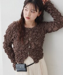 【ふわふわ素材/伸縮性あり/5色展開】長袖ふわふわシャーリングカーディガン