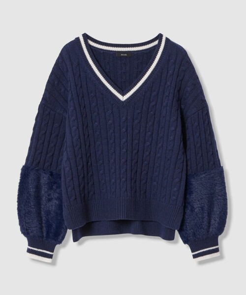 allureville(アルアバイル)の「バイカラーケーブルⅤプルオーバー(ニット/セーター・レディース・ダークネイビー/ホワイト系その他・2)」の9枚目の写真