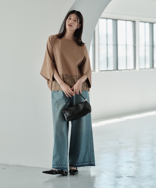 Green Parks(グリーンパークス)の「ベロアレースヘムドッキングプルオーバー(Tシャツ/カットソー・レディース・ブラウン/オフホワイト/キャメル/ブラック・FREE)」の14枚目の写真