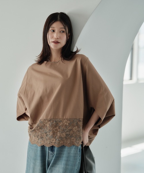 Green Parks(グリーンパークス)の「ベロアレースヘムドッキングプルオーバー(Tシャツ/カットソー・レディース・ブラウン/オフホワイト/キャメル/ブラック・FREE)」の17枚目の写真