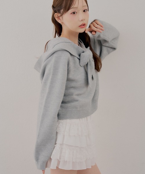 continuer de NICE CLAUP(コンティニューデナイスクラップ)の「ビッグリボンニットパーカー(ニット/セーター・レディース・チャコールグレー/アイボリー/トップグレー/レッド・FREE)」の11枚目の写真