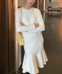BIRTHDAY BASH（バースデイバッシュ）の「PEPLUM KNIT DRESS with PEARL（ペプラムニットドレスウィズパール）（ワンピース）」
