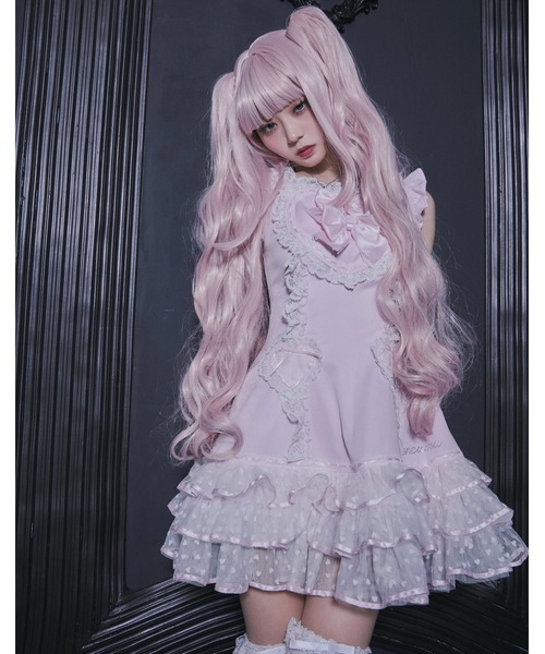 AVENCHUMU(アバンチュウム)の「Front heart ribbon one piece(ワンピース・レディース・ピンク/ブラック×ピンク/ブラック・FREE)」の3枚目の写真