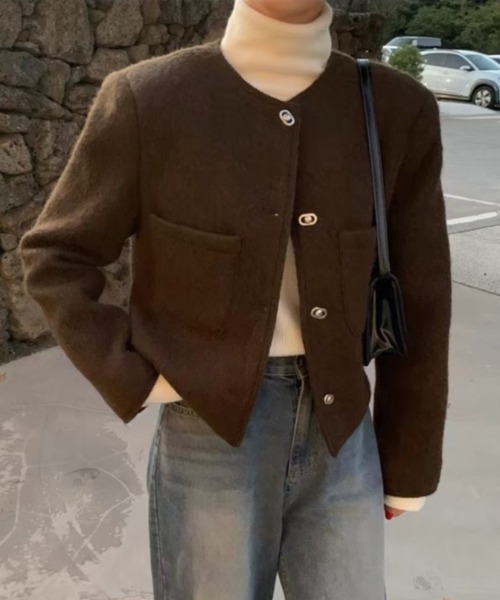 YUGA_YGMCKorean-styleCropped Tweed Jacket