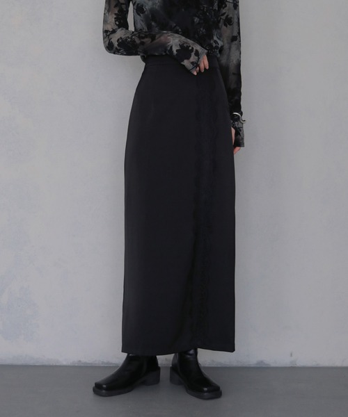 &g'aime(アンジェム)の「【&g'aime 】サテンレーススカート Satin Lace Skirt(スカート・レディース・ブラック/ブラウン・FREE)」の1枚目の写真