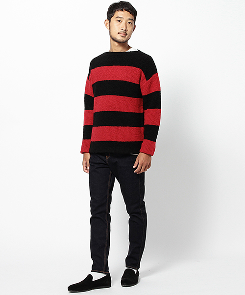 BEAMS（ビームス）の「BEAMS / 裏毛 ボーダー ニット（ニット/セーター・メンズ・レッド/オリーブ・X-LARGE/MEDIUM/SMALL/LARGE）」の3枚目の写真