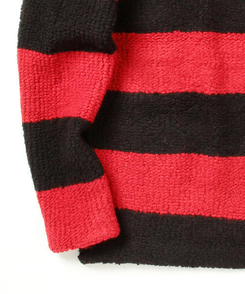 BEAMS（ビームス）の「BEAMS / 裏毛 ボーダー ニット（ニット/セーター・メンズ・レッド/オリーブ・X-LARGE/MEDIUM/SMALL/LARGE）」の5枚目の写真