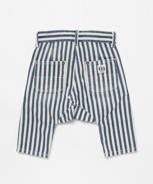 COMECHATTO&CLOSET（カムチャットアンドクロゼット）の「ヒッコリーサルエル８分丈パンツ（デニムパンツ・キッズ・ブルー・90/110/120/100/140/130）」の2枚目の写真