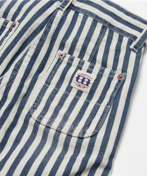 COMECHATTO&CLOSET（カムチャットアンドクロゼット）の「ヒッコリーサルエル８分丈パンツ（デニムパンツ・キッズ・ブルー・90/110/120/100/140/130）」の6枚目の写真