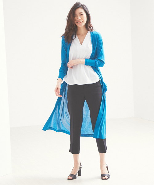 qualite（カリテ）の「【接触冷感】クールフライスロングカーディガン（カーディガン/ボレロ・レディース・ブラック/ロイヤルブルー/ライトグレー/ブルー/ベージュ/セージグリーン・36/38）」の21枚目の写真