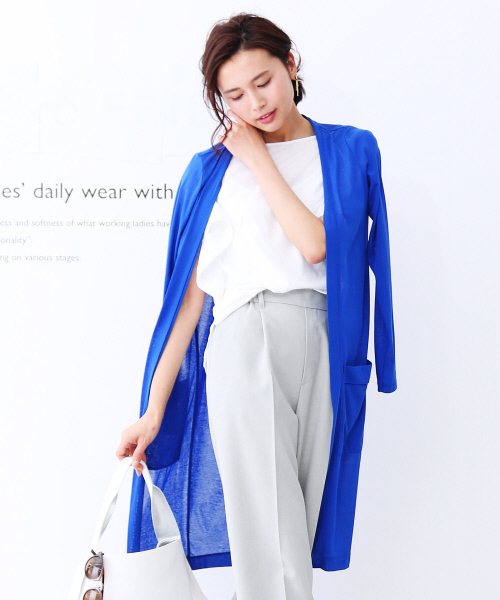 qualite（カリテ）の「【接触冷感】クールフライスロングカーディガン（カーディガン/ボレロ・レディース・ブラック/ロイヤルブルー/ライトグレー/ブルー/ベージュ/セージグリーン・36/38）」の6枚目の写真