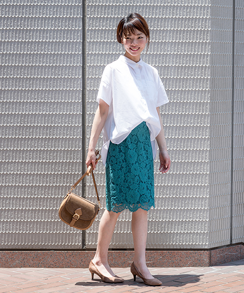 NATURAL BEAUTY BASIC（ナチュラルビューティーベーシック）の「オータムカラースカラレーススカート　＜ウォッシャブル＞（スカート・レディース・グリーン/ピンク系その他/ダークベージュ・MEDIUM/SMALL/X-SMALL）」の18枚目の写真