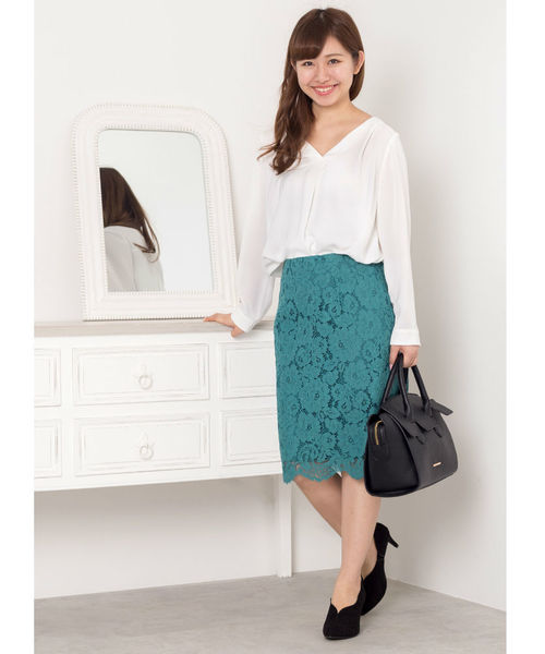 NATURAL BEAUTY BASIC（ナチュラルビューティーベーシック）の「オータムカラースカラレーススカート　＜ウォッシャブル＞（スカート・レディース・グリーン/ピンク系その他/ダークベージュ・MEDIUM/SMALL/X-SMALL）」の4枚目の写真