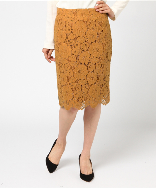 NATURAL BEAUTY BASIC（ナチュラルビューティーベーシック）の「オータムカラースカラレーススカート　＜ウォッシャブル＞（スカート・レディース・グリーン/ピンク系その他/ダークベージュ・MEDIUM/SMALL/X-SMALL）」の2枚目の写真