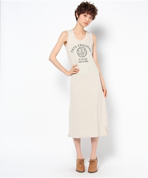 WEGO（ウィゴー）の「三者混マキシ丈カレッジタンクワンピース（ワンピース・レディース・ダークグレー/杢グレー/ナチュラル・FREE）」の3枚目の写真