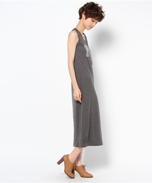 WEGO（ウィゴー）の「三者混マキシ丈カレッジタンクワンピース（ワンピース・レディース・ダークグレー/杢グレー/ナチュラル・FREE）」の4枚目の写真