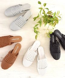 メッシュ編みナチュラルフラットサボサンダル