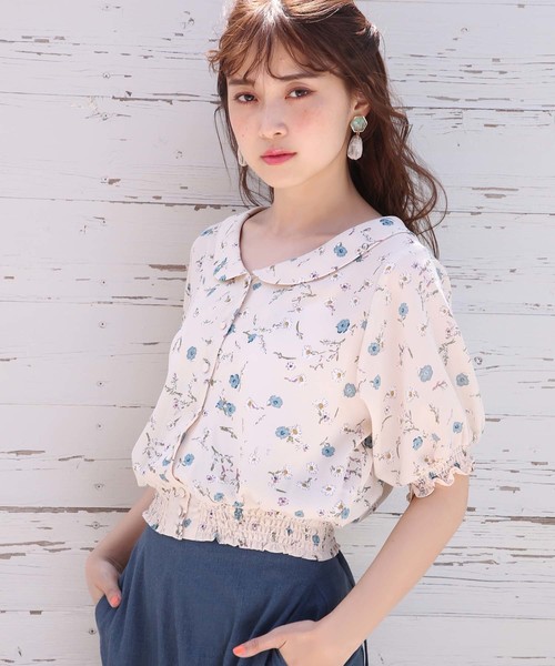 one after another NICE CLAUP（ワンアフターアナザーナイスクラップ）の「丸衿レトロ花柄ブラウス（シャツ/ブラウス・レディース・アイボリー/ブラック/ピンク・FREE）」の8枚目の写真