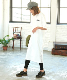 胸元＆バックロゴプリントロング丈Tシャツワンピース　レディース[R099]神戸レタス