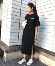 胸元＆バックロゴプリントロング丈Tシャツワンピース　レディース[R099]神戸レタス