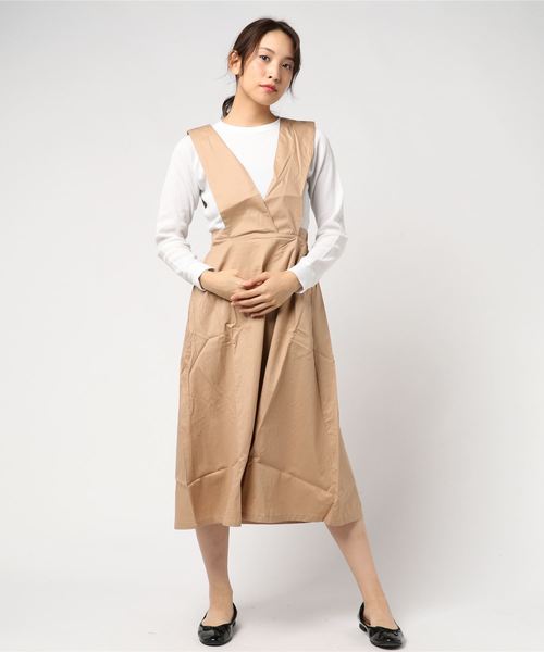 KOBE LETTUCE（コウベレタス）の「Vラインフレアジャンパースカート＊レディース/ジャンスカ/ミモレ丈[E1911]神戸レタス（ジャンパースカート・レディース・ブラック/ベージュ/ブラック系その他・FREE）」の6枚目の写真