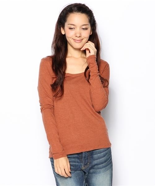 goa（ゴア）の「ベーシック UネックロンT（Tシャツ/カットソー・レディース・アイボリー/ブラック/グレー/カーキブラウン/ベージュ/オレンジ・FREE）」の6枚目の写真