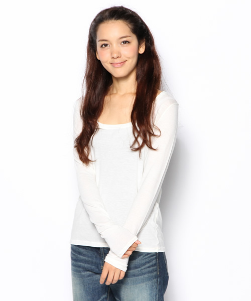 goa（ゴア）の「ベーシック UネックロンT（Tシャツ/カットソー・レディース・アイボリー/ブラック/グレー/カーキブラウン/ベージュ/オレンジ・FREE）」の2枚目の写真