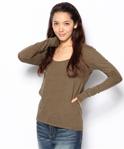 goa（ゴア）の「ベーシック UネックロンT（Tシャツ/カットソー・レディース・アイボリー/ブラック/グレー/カーキブラウン/ベージュ/オレンジ・FREE）」の5枚目の写真