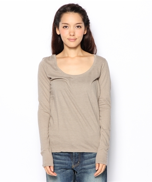 goa（ゴア）の「ベーシック UネックロンT（Tシャツ/カットソー・レディース・アイボリー/ブラック/グレー/カーキブラウン/ベージュ/オレンジ・FREE）」の7枚目の写真