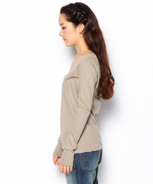 goa（ゴア）の「ベーシック UネックロンT（Tシャツ/カットソー・レディース・アイボリー/ブラック/グレー/カーキブラウン/ベージュ/オレンジ・FREE）」の8枚目の写真