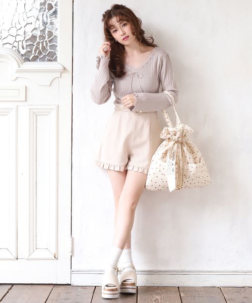 one after another NICE CLAUP(ワンアフターアナザーナイスクラップ)の「ゴールドベルト付きフリルショートパンツ(その他パンツ・レディース・アイボリー/ブラック/ベージュ系その他/チェック・FREE)」の14枚目の写真