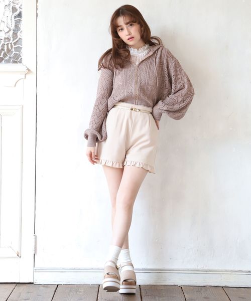 one after another NICE CLAUP(ワンアフターアナザーナイスクラップ)の「ゴールドベルト付きフリルショートパンツ(その他パンツ・レディース・アイボリー/ブラック/ベージュ系その他/チェック・FREE)」の11枚目の写真