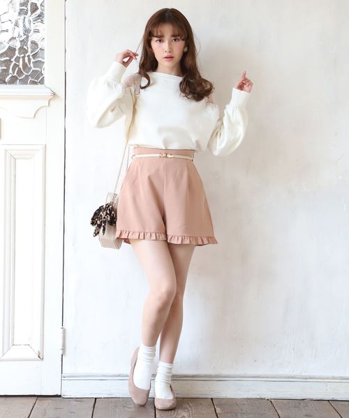 one after another NICE CLAUP(ワンアフターアナザーナイスクラップ)の「ゴールドベルト付きフリルショートパンツ(その他パンツ・レディース・アイボリー/ブラック/ベージュ系その他/チェック・FREE)」の13枚目の写真