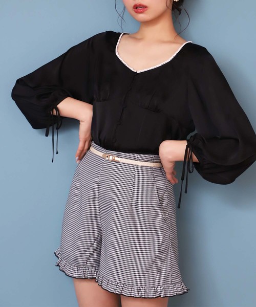 one after another NICE CLAUP(ワンアフターアナザーナイスクラップ)の「ゴールドベルト付きフリルショートパンツ(その他パンツ・レディース・アイボリー/ブラック/ベージュ系その他/チェック・FREE)」の21枚目の写真